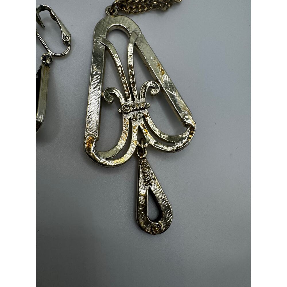 Coventry vtg Art Deco Style Gold-Tone Necklace with Enamel Rhinestone Pendant - Picture 4 of 5